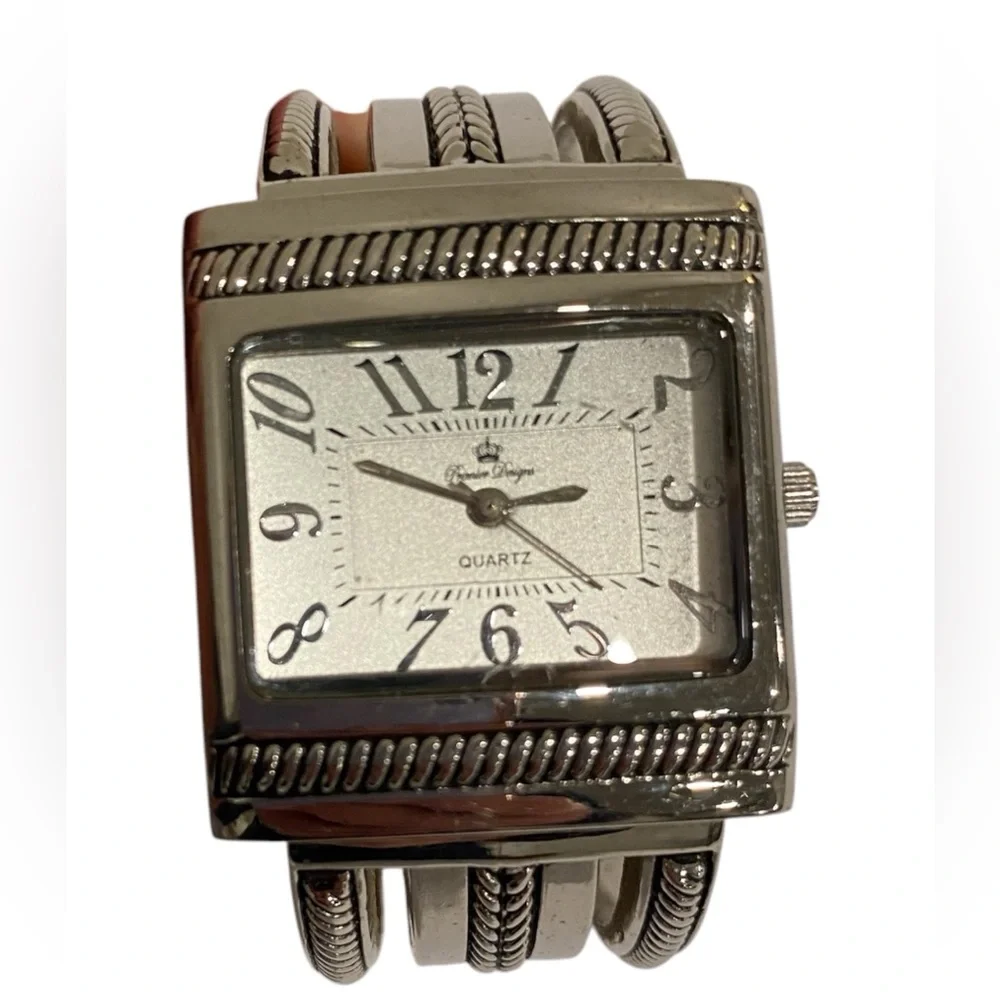 Vintage Premier Designs Silver Tone Hardware Open Cuff Quartz Watch